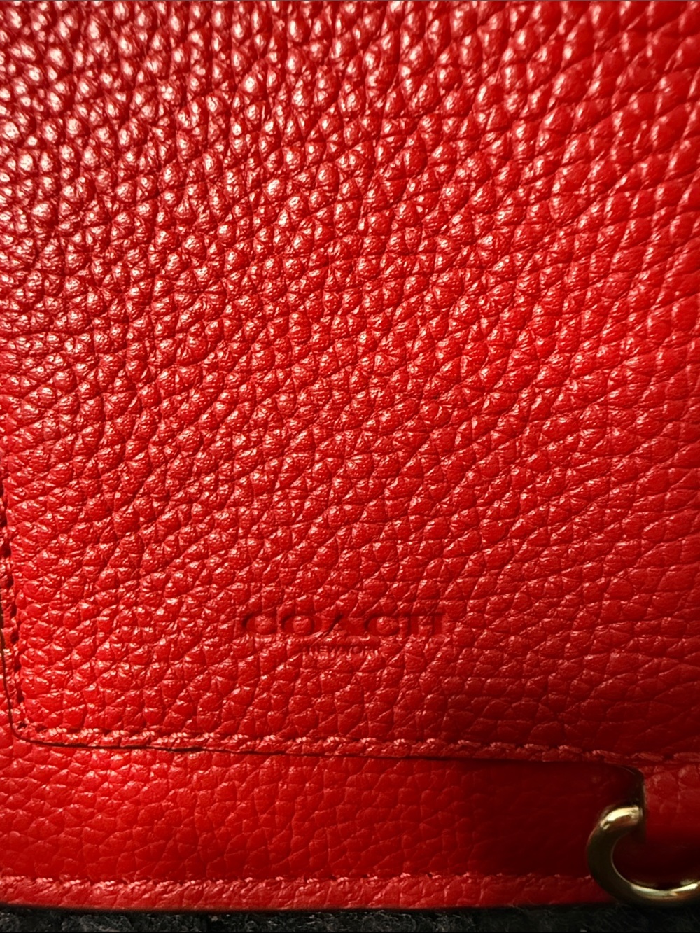 Red Pebbled Leather Phone Crossbody with Gold Chain strap - Picture 4 of 8